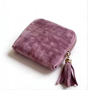 Travel Jewelry Case Small High-End Large-Capacity Tassel Storage Bag Gifts for Women Pouch Bags with Zipper Velvet Organizer for Bracelet Rings Earring Light Purple