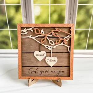 Personalized Couple's Hanging Heart Frame - Customizable Wooden Easel Display for Weddings & Anniversaries - High-Quality Laser-Cut Wood with Rustic Charm
