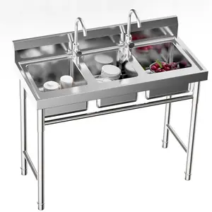 CNCEST Commercial Stainless Steel 3-Compartment Utility Sink 304 Grade Laundry Tub Culinary Sink for Outdoor Indoor Garage Restaurant Kitchen Laundry Utility Room