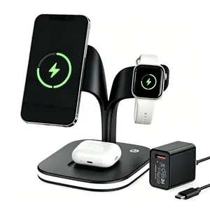 New 3 in 1 Magsafe Wireless Charging Station With LED Indicator Light, Fast Charger Stand for iPhone 17/16/15/14/13/12, Apple iWatch & AirPods