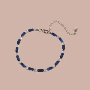 Women's Silver Baguette Crystal Necklace with Vibrant Colored Stones Elegant Tennis Chain for Party Wear Sparkling and Eye-catching