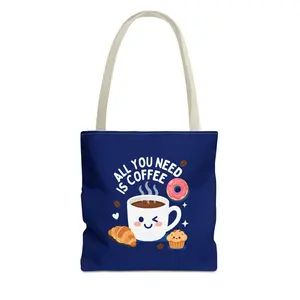 Coffee Tote Bag - Cute Design with Coffee Cup, Donut, and Croissant