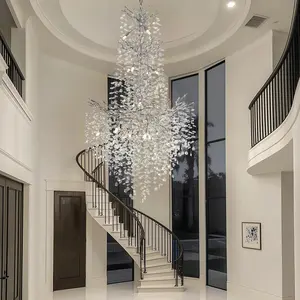 H61'' Silver Crystal High Ceilings Chandeliers Staircase Chandeliers Modern Crystal Tree Branch Chandelier, D40'' Large Chandelier for High Ceilings Foyer Luxury Living Room Chandelier, 23-Lights