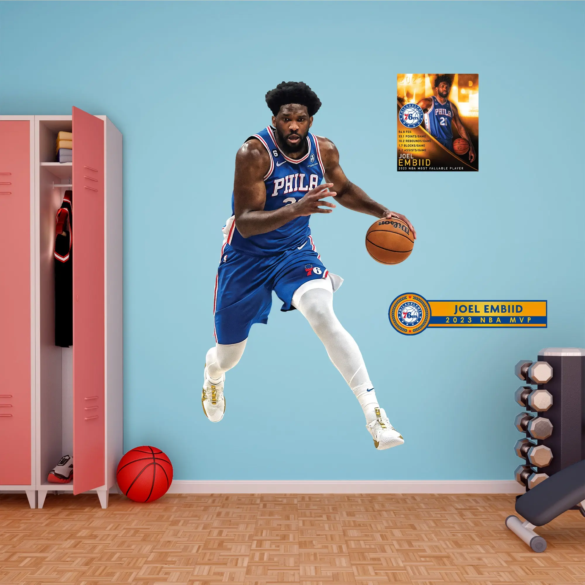 Joel Embiid Official NBA Philadelphia 76ers RealBig MVP Collection Large Size Removable Reusable Vinyl Wall Decal, Home Decor, Room Decor, Sticker Deco, Living Room Wall Decoration, Living Room Wall Decals