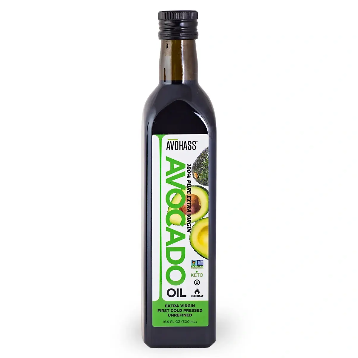 Avohass Extra Virgin Avocado Oil, 16.9 oz (500ml) Bottle, First Cold-Pressed, Sourced from Mexico, Non-GMO, Kosher