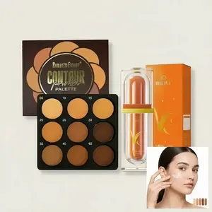 Matte Contour Palette & Vitamin C Cream Bundle, Makeup Kit, 9-Shade Concealer Palette and 30g Lightweight Moisturizing Face Cream for Oil Control and Pore Minimizing