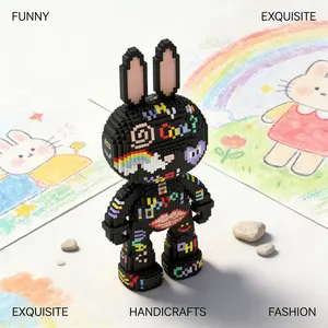 1651pcs Painted Rabbit Series Building Blocks Toy, Creative Assembly Puzzle, Handmade DIY Decorative Craft, Home Living Room Decoration