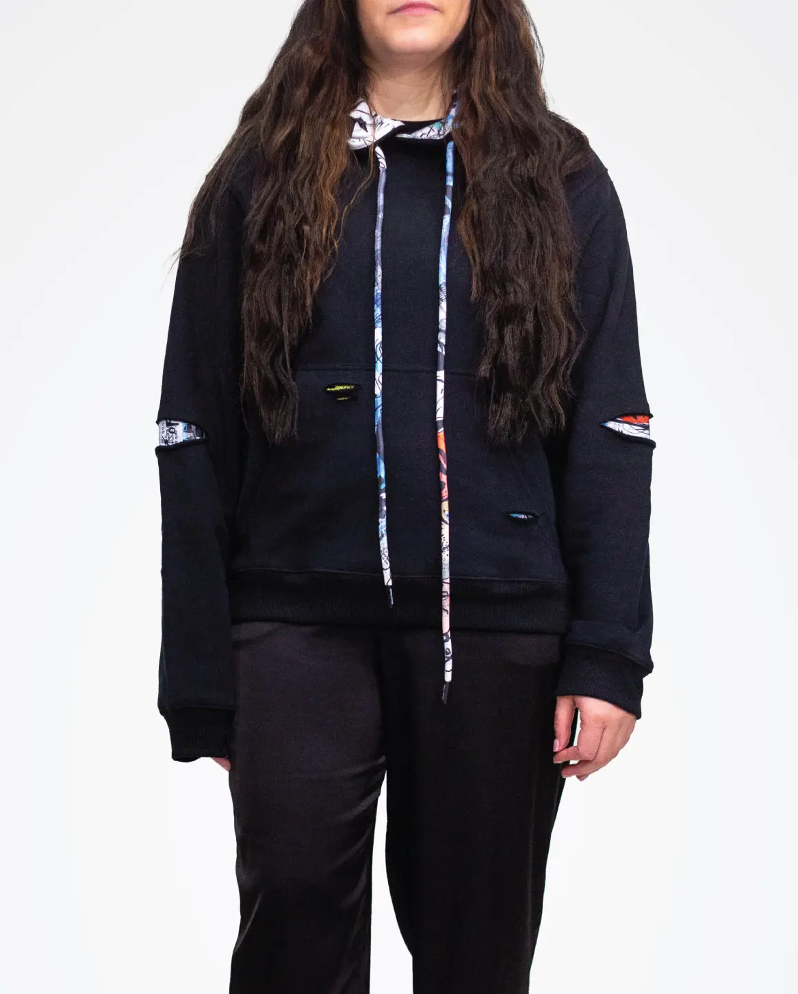 The Barcelona - Women's Black Ripped Graffiti Hoodie