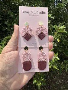 Boho Leaf Clay Dangle Earrings