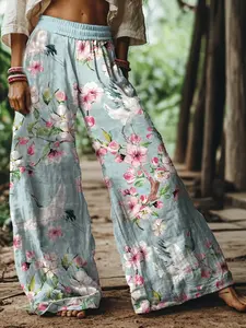 Women's Boho Floral Print Casual Long Pants, Comfortable Breathable Fabric, Ideal for Vacation, Home, Daily Wear, Suitable for Spring, Summer, Fall