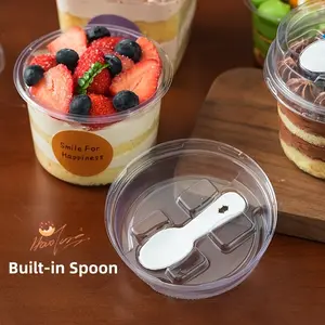 Set of 36 Reusable Party Cups, Featuring Round Pudding Containers with Lids And Spoons. These Mousse Cake Boxes And Yogurt Cups Are Hand Wash Solely And Ideal for Celebrations Like Birthdays, Graduations, Bachelorette Parties, And Weddings