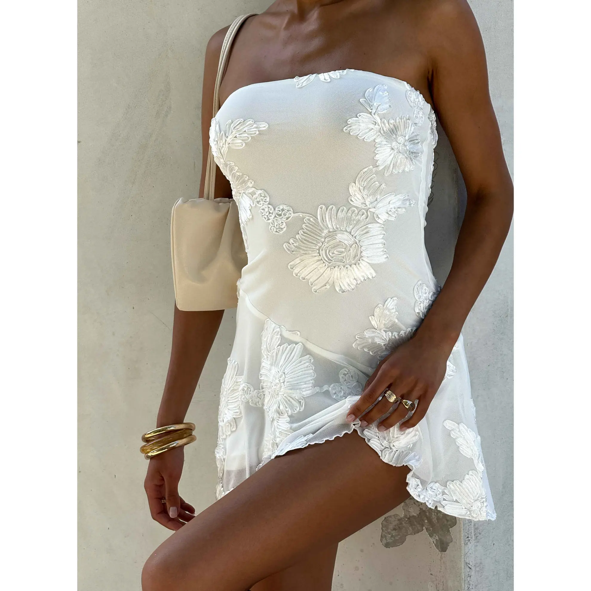 Meadow of Dreams Strapless Mini Dress White Floral Burnout
