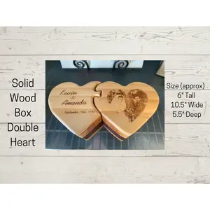 Solid Wooden Box - Double Hearts Interlocking, Jewelry Box, Handcrafted, Custom Box, Personalized Box, Handmade, Box, Engraved, Stash Box