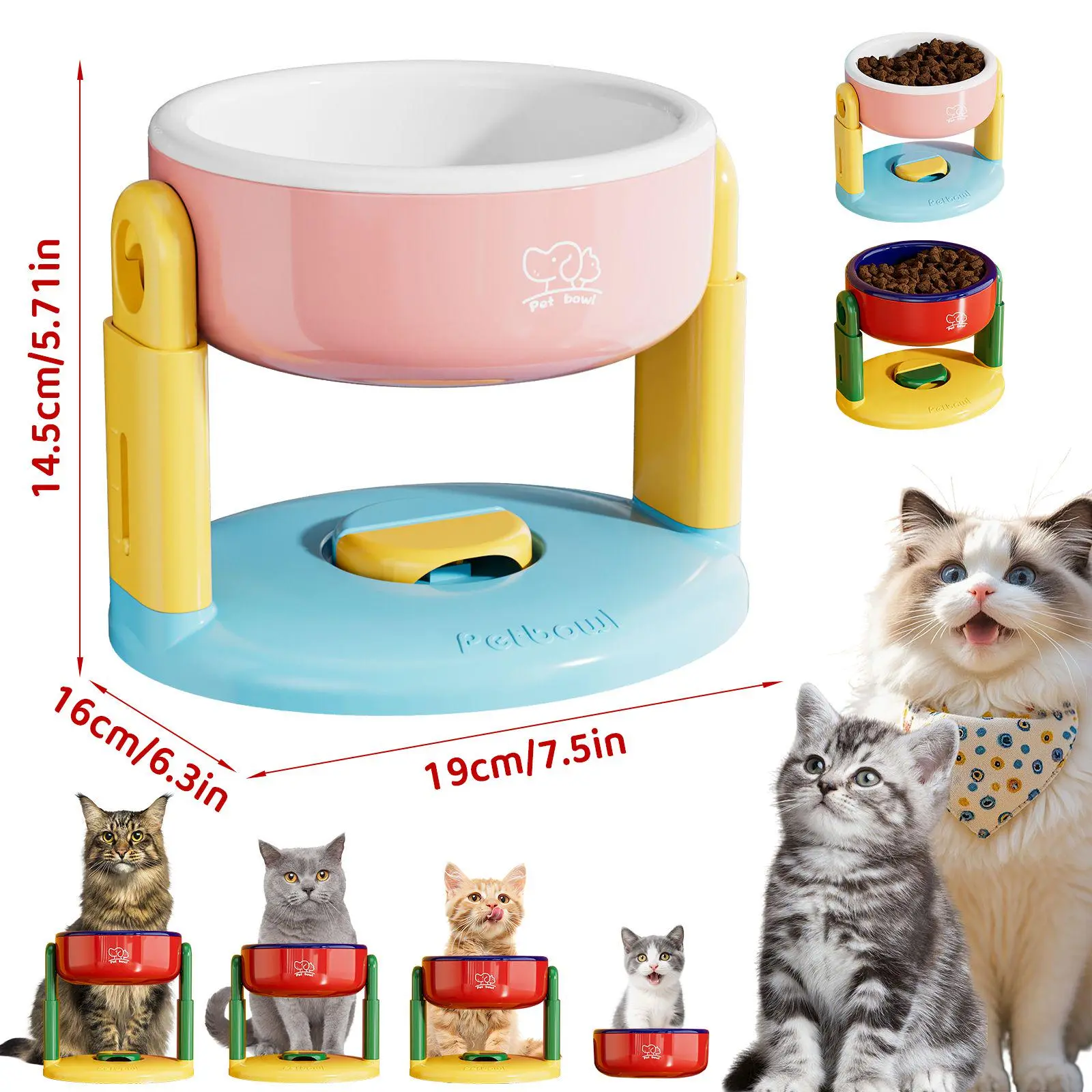 Adjustable Height Elevated Pet Feeding Bowls with Suction Cup - Anti-Spill, Non-Slip Feeding Stand for Small, Medium, Large Dog & Cat Breeds