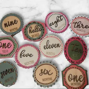 Babies First Year Monthly Milestone Frame, Lace Photo Prop for Girls Newborn to 1 Year 3D Wooden Scalloped Edge Baby Pictures