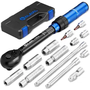 3/8 Inch Drive Magnetic Spark Plug Socket Set with Click Torque Wrench 5-45FT.LB/6.8-61Nm, 14PCS Swivel Spark Plug Socket, Universal Joint, Extension Bar, CR-V Steel for Easy Spark Plug Removal