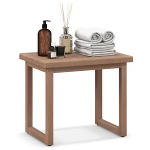 Long Natural Wood Bath Spa Stool with Non-slip Foot Pads