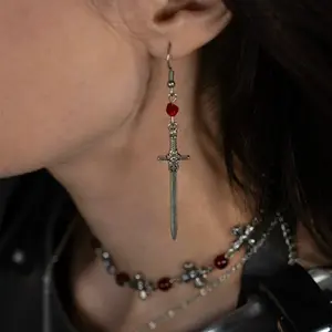 Red Beaded Jewel Sword Earrings