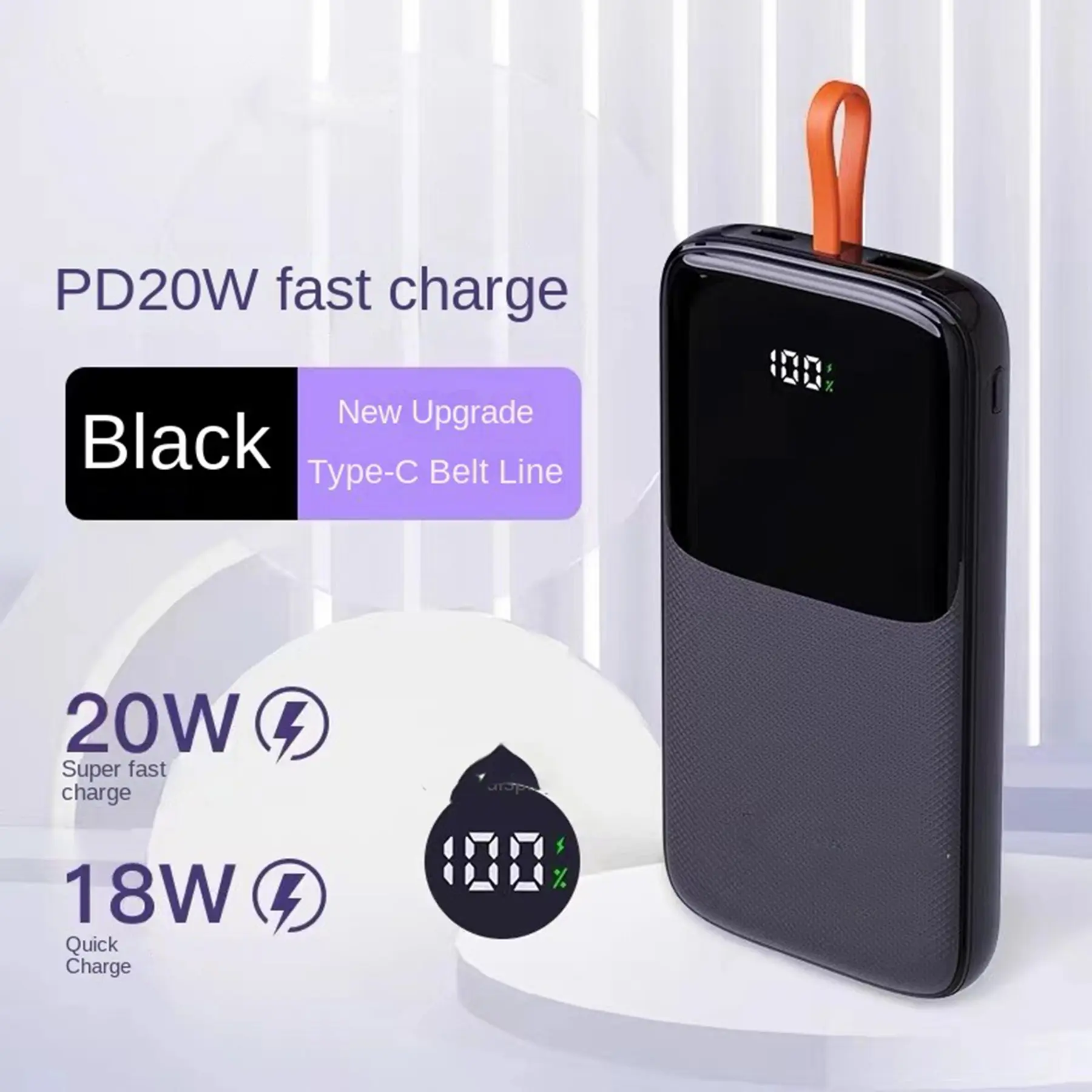 10000mAh Battery Power Bank - 22.5W Super Fast Charge, Digital Screen, Built-in Cable, 2 Color Options, Dual Output, PD/QC Support, Multi-Device Charger for iOS/Android Mobile Phones