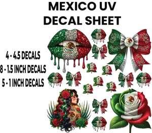 Mexico UV Decal Sheet - 4-6 Decals, 8-10 Inch Designs, 5-6 Inch Decals, Perfect for Decorative Use