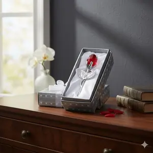 Luxury Crystal Rose Sculpture: Crystal Carvings Shatterproof Home Decor for Weddings & holidays. Lead-Free Eternal Floral art, Perfect for Dining Table, Ceremony Backdrop. Exclusive Valentine's & Christmas Gift Box Set.