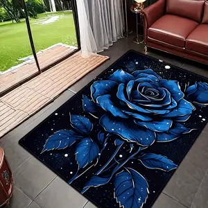 1pc Blue Rose Pattern Square Rug Suitable for Decorating Bedrooms And Living Rooms, for Indoor Use