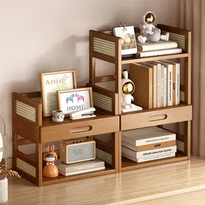 1pc Bamboo Desktop Box with Drawers, Home Kitchen Makeup Table Storage, Office Organization, Large Capacity for Stationery Cosmetics, Desk Organizer Tidy