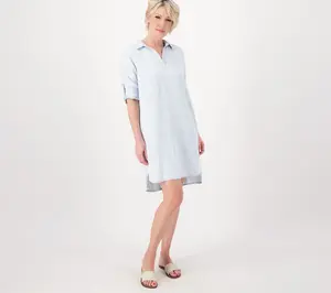 Side Stitch Long Sleeve A-Line Shirt Dress