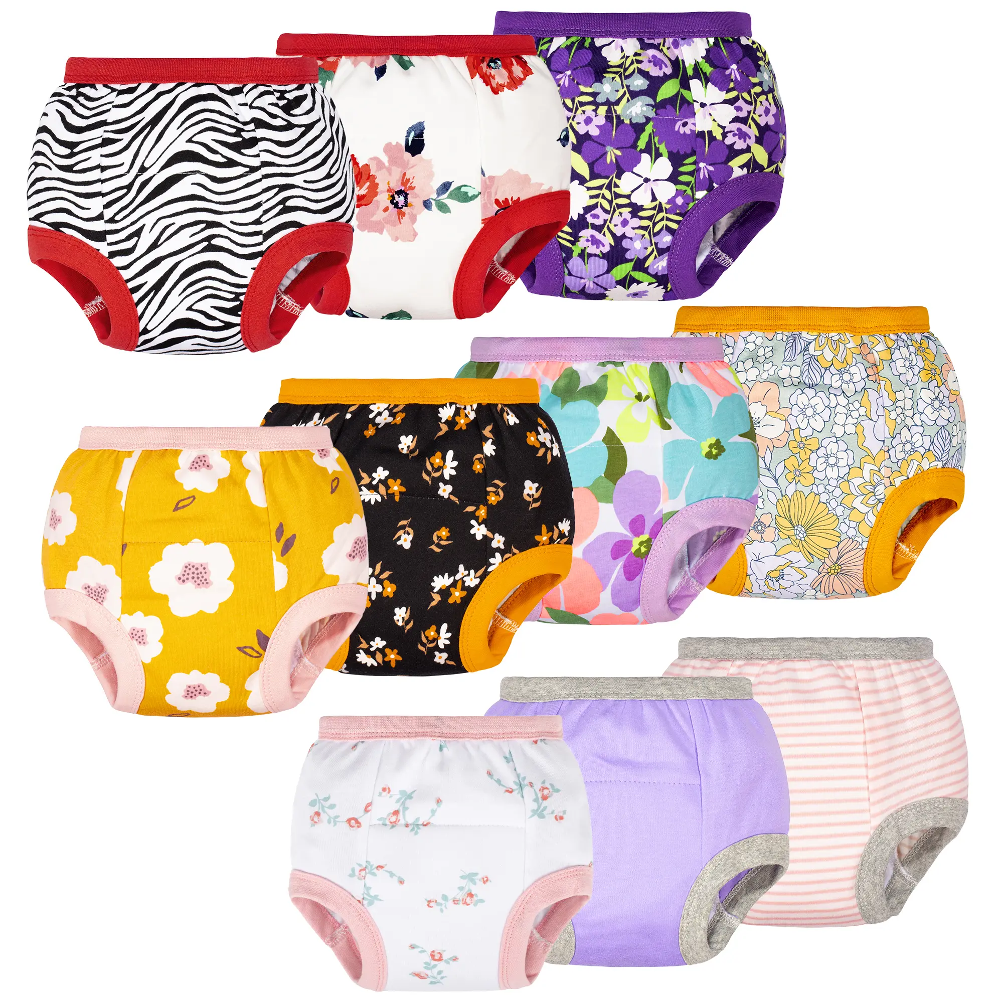big elephant Girls' Potty Training Briefs, 10-Pack Training Pants for Toddlers, 100% Cotton Reusable & Washable, Elastic Leg Cuffs, Limited Absorbency, Daytime Use, Sizes 12M-10Y, NOT Diapers, sohochic