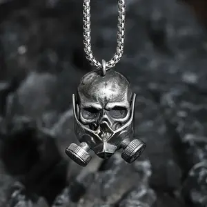 GTHIC Stainless Steel Gas Mask Skull Pendant for Men Gothic Skull Necklace Birthday Father's Day Gift Durability