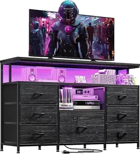 【Deals for you Days】Raybee Furniture 7 Fabric Drawers Dresser TV Stand,   with LED Lights & power outlets for 55" TV, for Bedroom Entertainment Center,  for Living Room tv stand