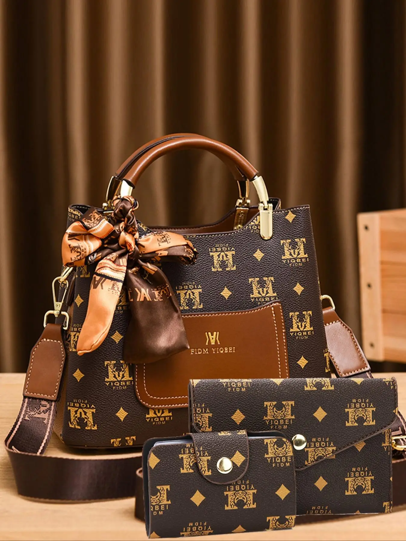 Women's Fashionable Geometric Pattern Handbag & Wallet & Coin Purse, Casual Versatile PU Leather Unique Bags Set, Trendy High-quality Daily Commuting