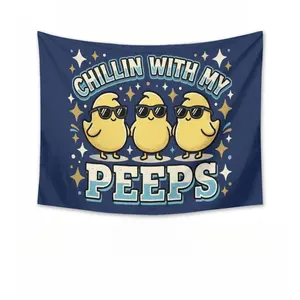 Chillin' With My Peeps Easter Tapestry: Funny Dorm Wall Art, Marshmallow Chick Decor