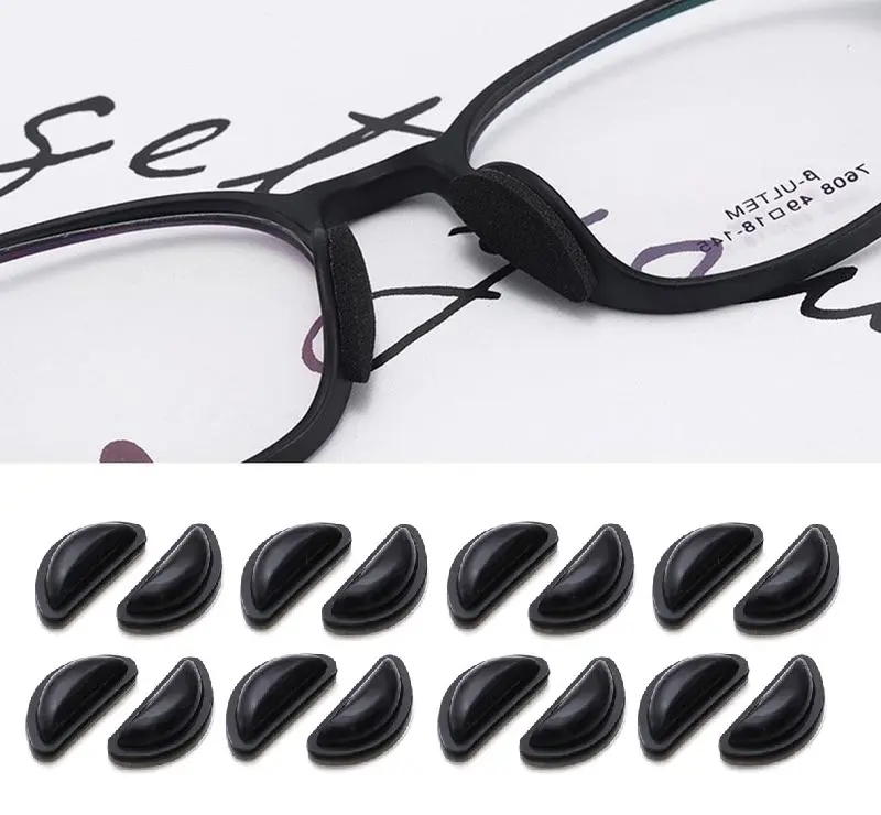 Black Soft Stick On Comfortable Eyeglasses Nose Pads - 16 Pcs Air Chamber Silicone Anti-Slip Cushions for Glasses Sunglasses Parts Adhesive - Flexible & Lightweight