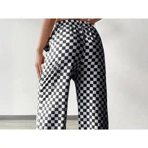 Women's All Over Checkerboard Print Drawstring Waist Straight Leg Pants, Casual Comfy High Waist Trousers for Daily Wear, Ladies Everyday Bottoms for All Seasons, Womenswear