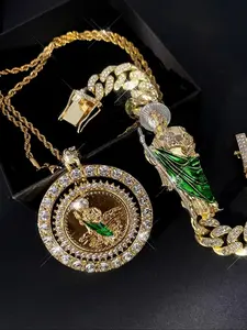 Hip Hop Jewelry Set (Bracelet + Pendant + Necklace) Mexican Charm St. Jude Religion Catholic Faith Wear Jewelry punk St. Jude Jewelry Set Holiday Celebration Gifts Protect Blessing Jewelry Gifts for Men and Women