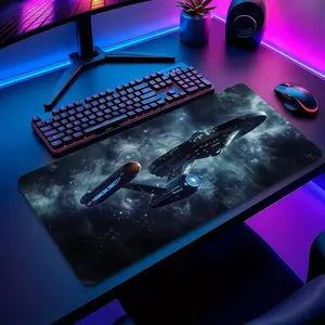 1 pc Large Star Spaceship Pattern Mouse Pad HD Print New Durable Locked Edges Non-slip Rubber Washable Pads for PC Office Computer Gamer Extra Long Computer Accessory for Gamer Stylish Study and Workstation Decoration Mats Playmat XXL Keyboard Desktop Mat