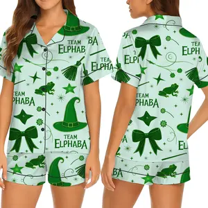 Wicked Pajama Set, Glinda & Elphaba Inspired Sleepwear, Pink Green Bows Long Sleeve Loungewear, Witchy Feminine Pajamas Gift, Halloween Gift