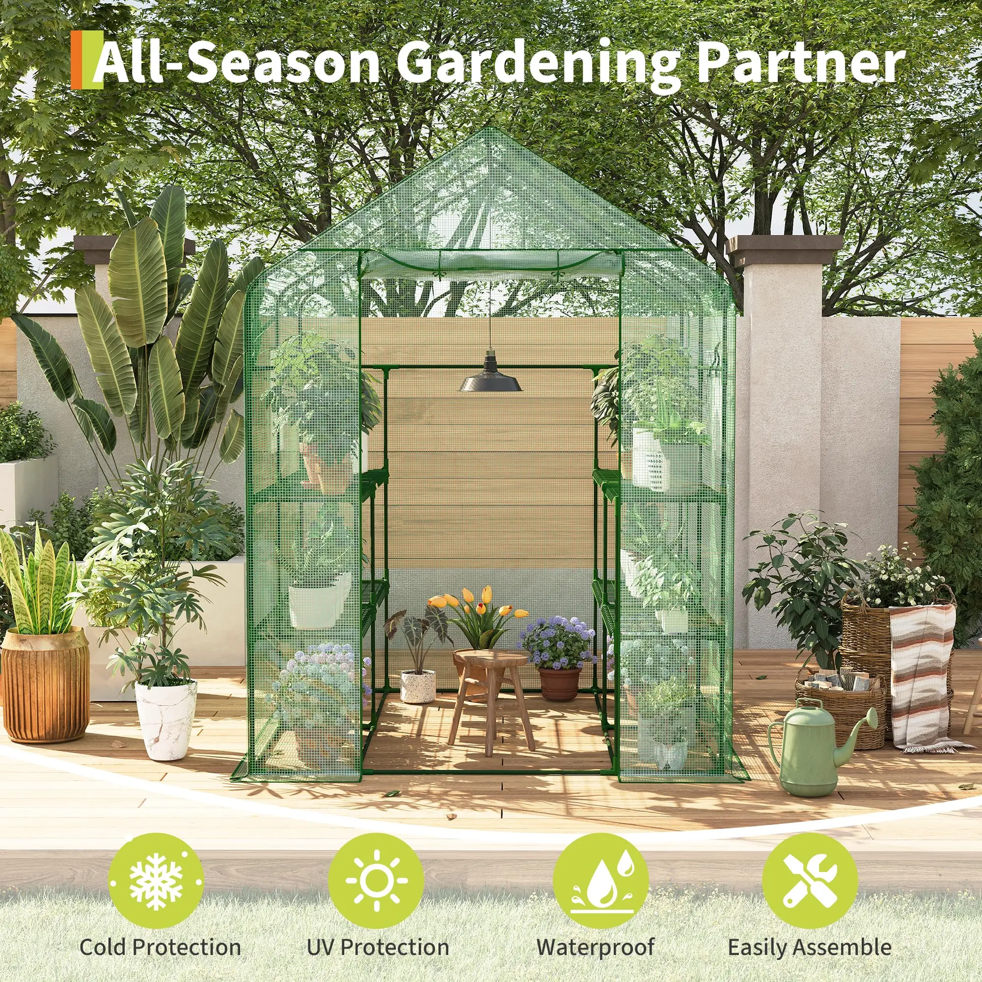 Garvee Heavy Duty Walk-In Greenhouse for Outdoor & Garden Use - Portable Mini Hot House with Galvanized Steel Frame, Thickened PE Cover, Roll-Up Zipper Door - Ideal for Backyard, Patio, or Indoor Applications