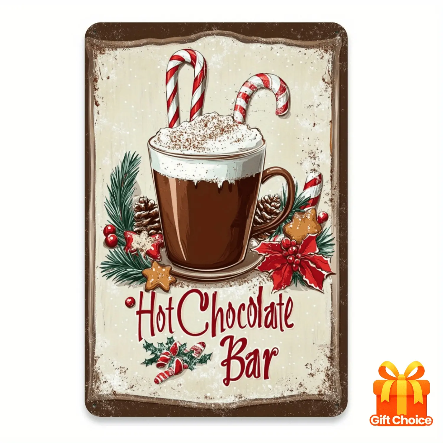 1pc Vintage Hot Chocolate Bar Metal Wall Sign - 8x12 Inch Rustic Iron Hot Cocoa Station Plaque with Pre-Drilled Holes, Christmas Winter Decor for Home, Cafe, - Hot Chocolate Bar Label & Holiday Gift Idea