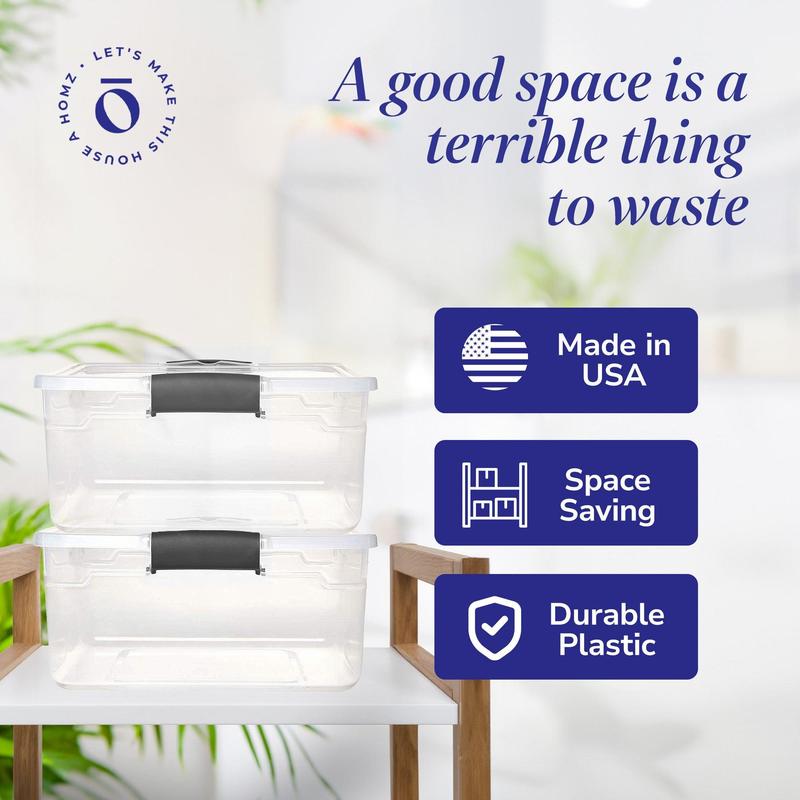 Homz 15.5 Qt Plastic Stackable Storage Container w/Lid, Gray Latch (16 Pack)