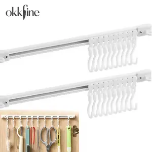 Okkfine Multifunctional Slide Rail Hook Kitchen Utensil Hanging Rack Wall Mounted Hanger Organized Storage Solution for a Stylish Kitchen, Utensil Holder with 10 Hooks, Sliding Track Hook, No Drilling Hanger