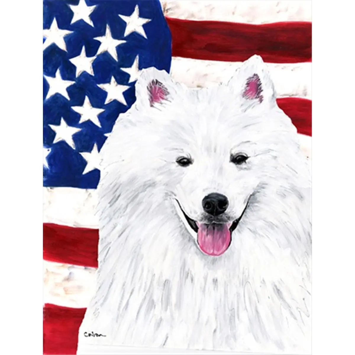 212 MAIN 11x15 in. Polyester Double-Sided Outdoor Flag Combo - USA Flag with American Eskimo Design, Garden-Size Home & Garden Decor