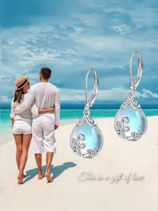 Boho Style Tear Drop Moonstone Statement Earrings, Elegant Daily Wear & Gift Jewelry, Suitable for All Seasons, Pure Silver Color Ear Rings