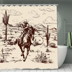 Western Cowboy Shower Curtain - Retro Farmhouse Bathroom Decor & Country Aesthetic Bath Set 70x70 inches Vintage Theme for Rustic Charm