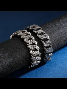 New Bold Vintage Pattern Bracelet Silver Color Punk Rock Hip Hop Wide Thick Jewelry for Men, Stylish Accessory for Fashion Lovers