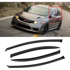 Window Visor for 2006-2011 Honda Civic, Out-Channel Rain Guards Shields Vent Deflector Shade Wind Dark Smoke for 06-11 Civic 2007 2008 2009 2010, Tape-On Outside-Mount, 4PCS