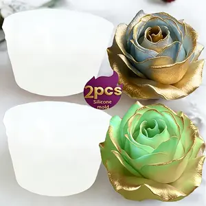 2-Pack 3D Elegant Romantic Rose Silicone Molds, Ideal for Resin, Candles, Soap, Jewelry Casting, Perfect for Valentine's Day, Weddings, Gifts