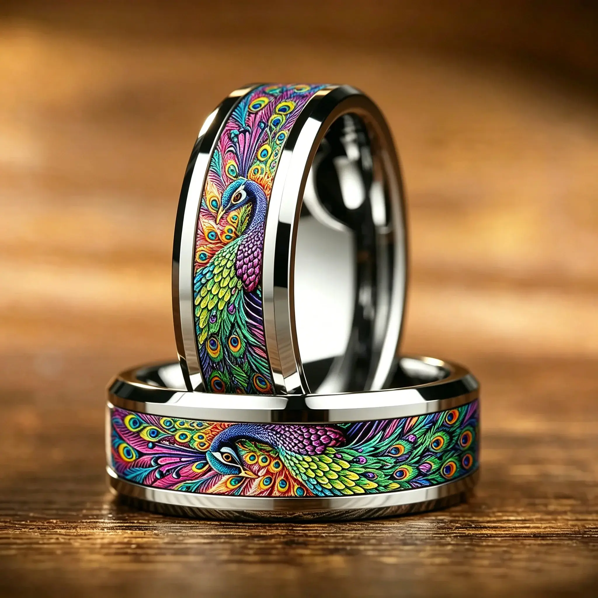 Bohemian Ring Exquisite Peacock Feather Pattern Stainless Steel Rings for Women Men Wedding Band Jewelry Gift Wholesale