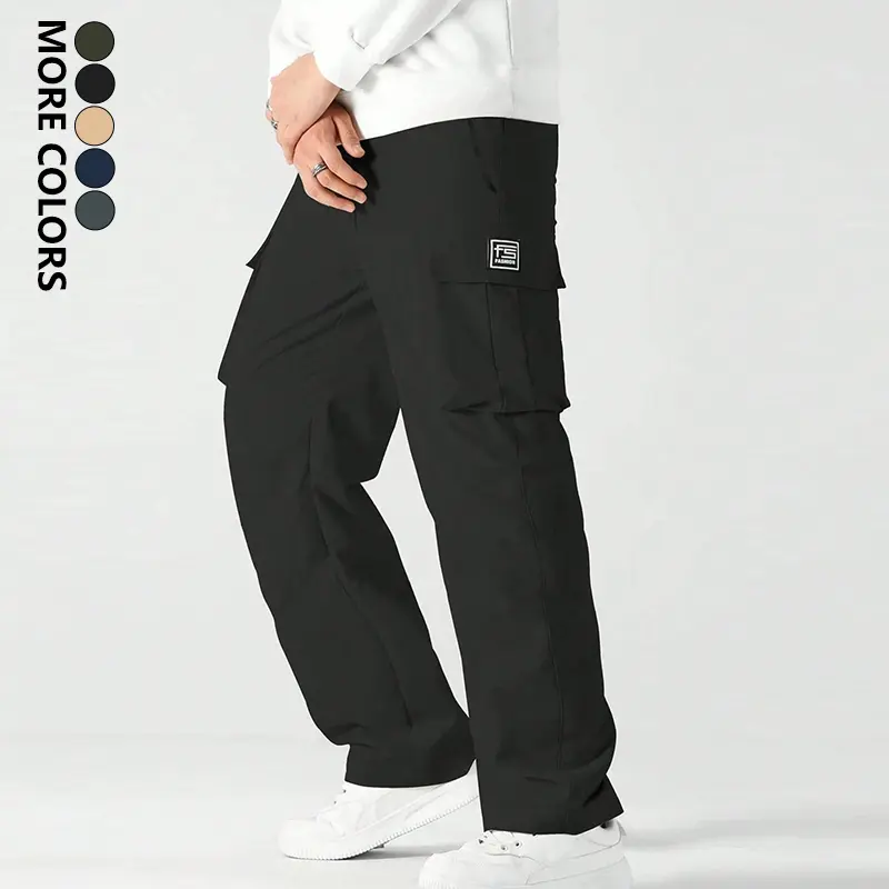 Men's Premium Straight-Leg Work Pants with Adjustable Drawstring Waistband & Durable Pockets for Outdoor Hiking & Casual Wear